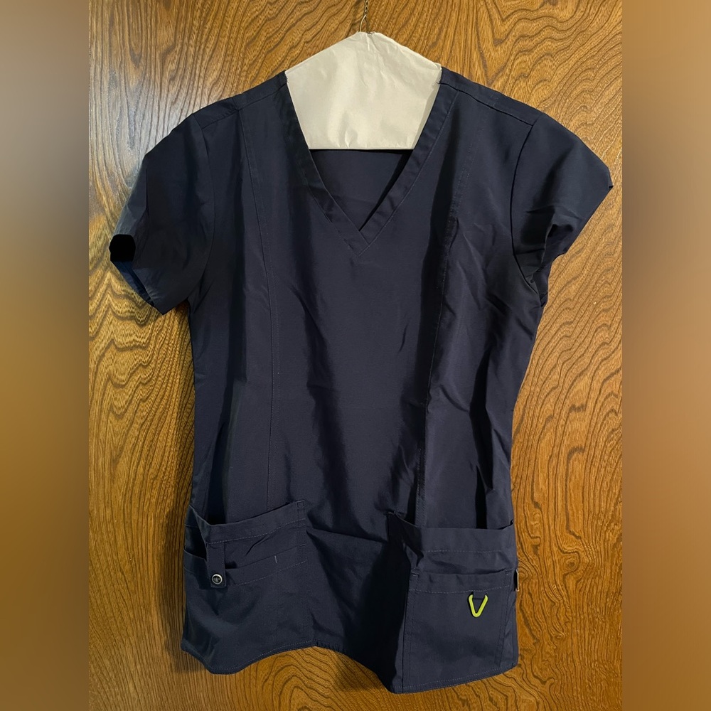 Navy Blue V-Neck Scrub Top